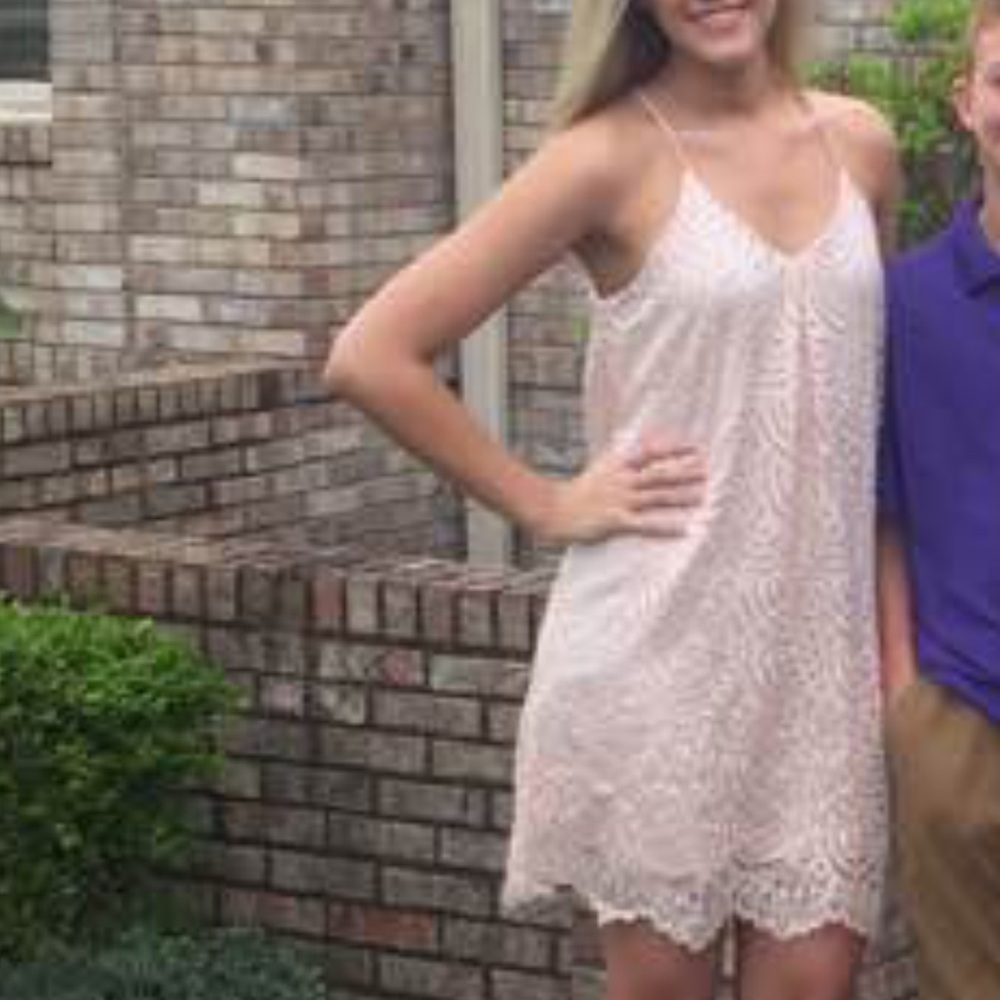 Baby pink, sophisticated dress.